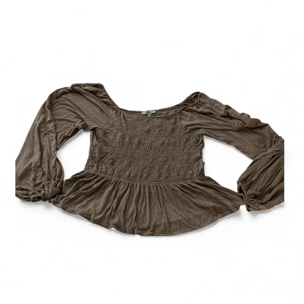 White Birch Brown Long Sleeve off the shoulder Blouse